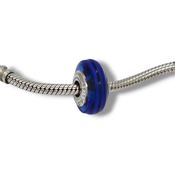 PANDORA Cobalt Blue Ribbon Swirl Murano Glass Bead Charm S925 Retired - Picture 13 of 16